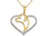14K White & Yellow Gold Diamond-Cut Heart Dog Head Pendant Necklace with Chain